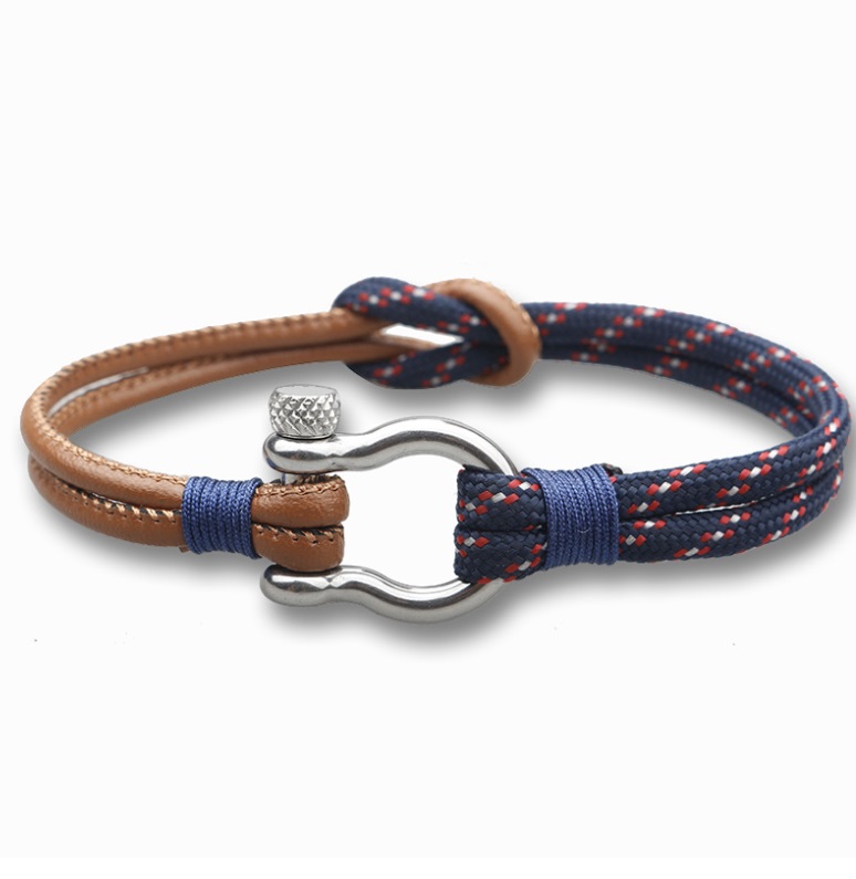 Nylon Polyester With PU Leather Rope Bracelet 